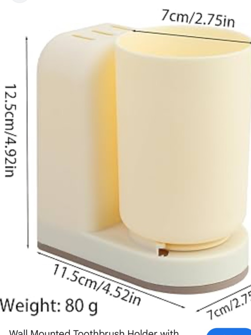 Wall-Mounted Toothbrush Holder with Cup - Cream